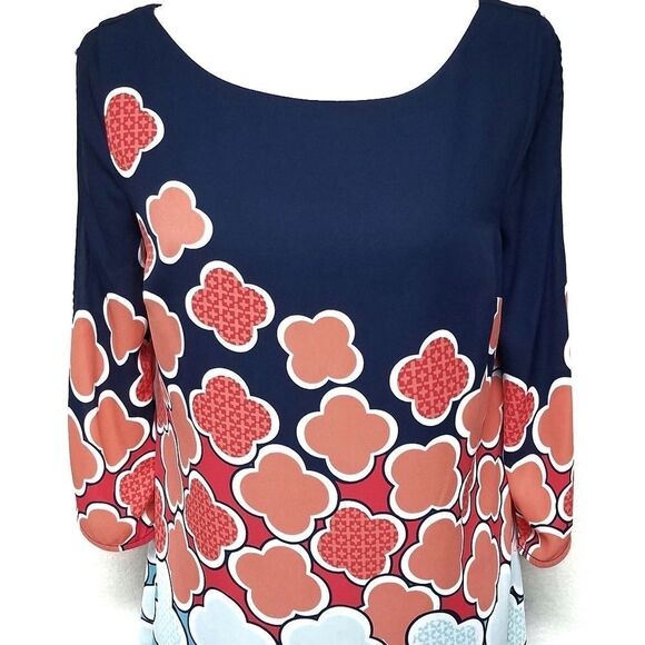 𝅺KAARI Blue 3/4 Sleeve Cold Shoulder Shift Dress - Picture 3 of 8